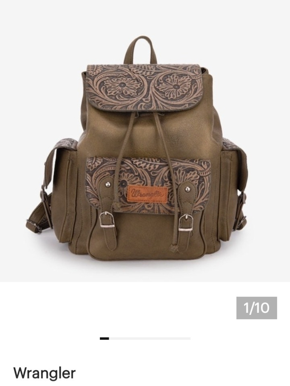 Wrangler Olive Floral-Detail Drawstring Backpack